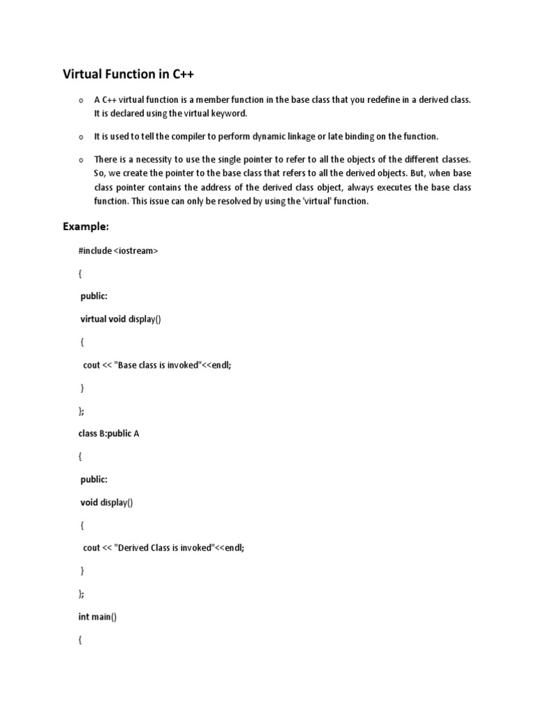Notes Unit 5 - Virtual Functions in C++ | PDF | Class (Computer ...