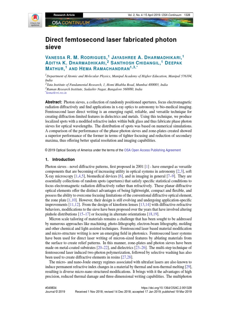 Direct Femtosecond Laser Fabricated Photon Sieve PDF Diffraction