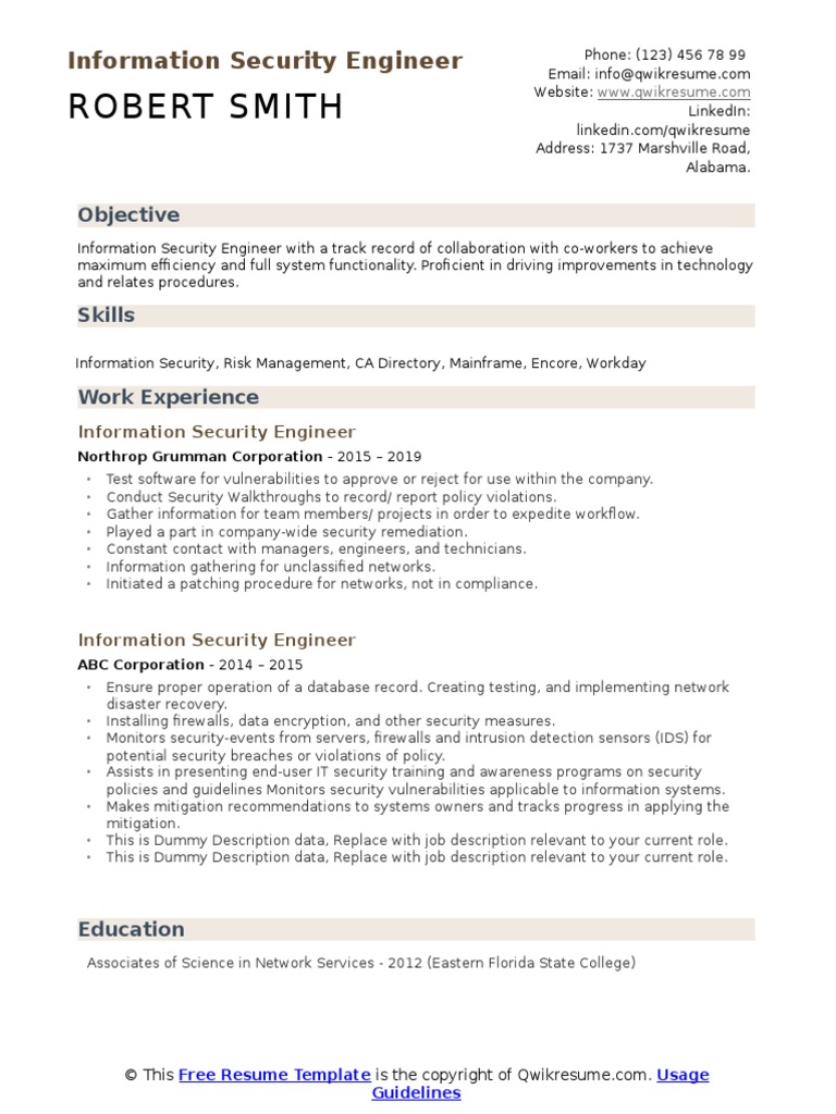 Information Security Engineer Resume | PDF | Information Security ...