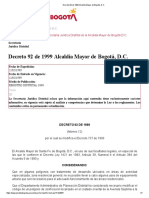 Decreto 92 de 1999 Alcaldía Mayor de Bogotá, D.C