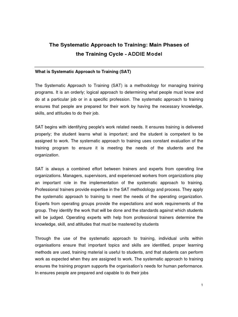Systematic Approach to Training & the ADDIE Model | PDF | Test ...