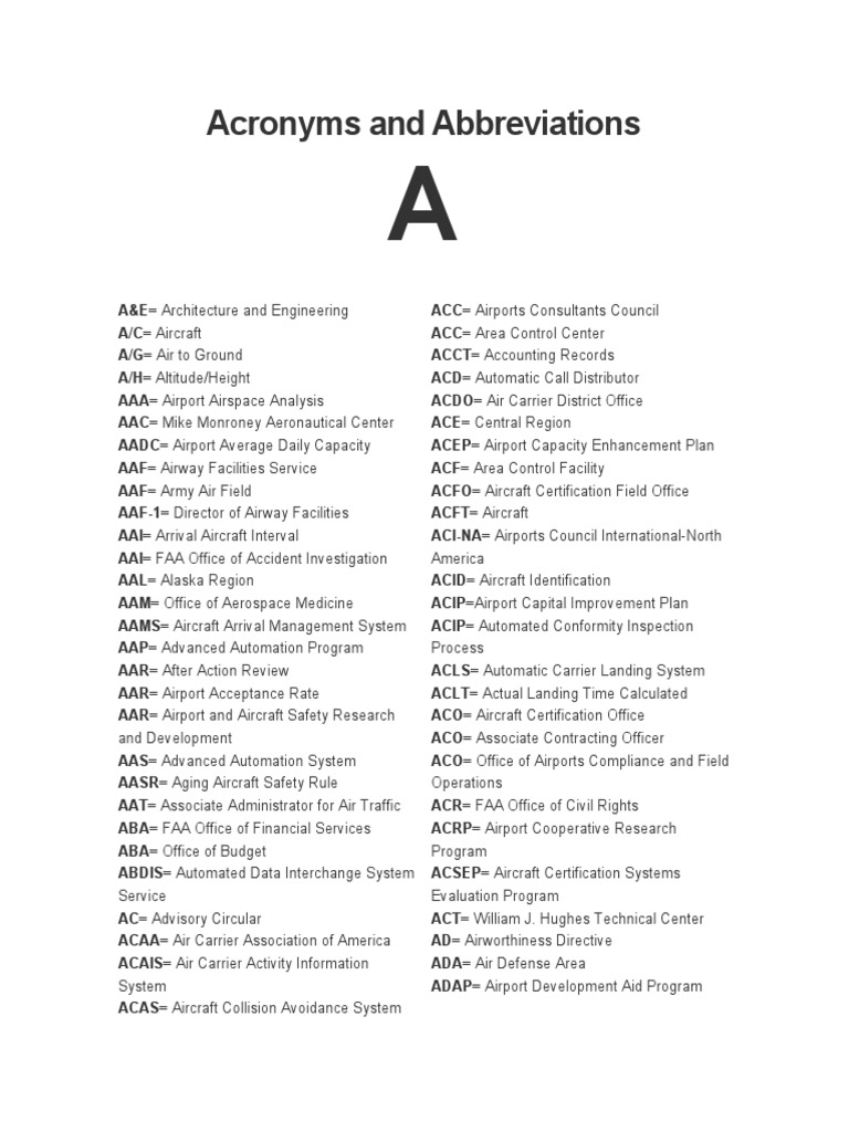 Acronyms and Abbreviations PDF Air Traffic Control Federal