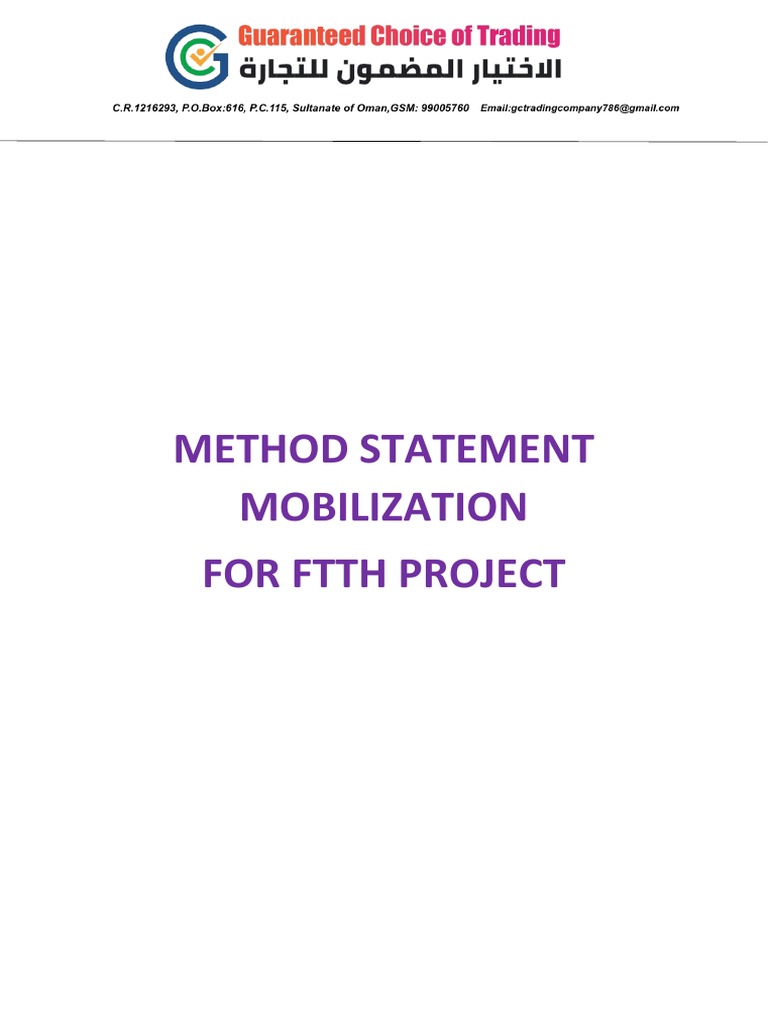 FTTH Project Mobilization Method Statement | PDF | Consultant | Business