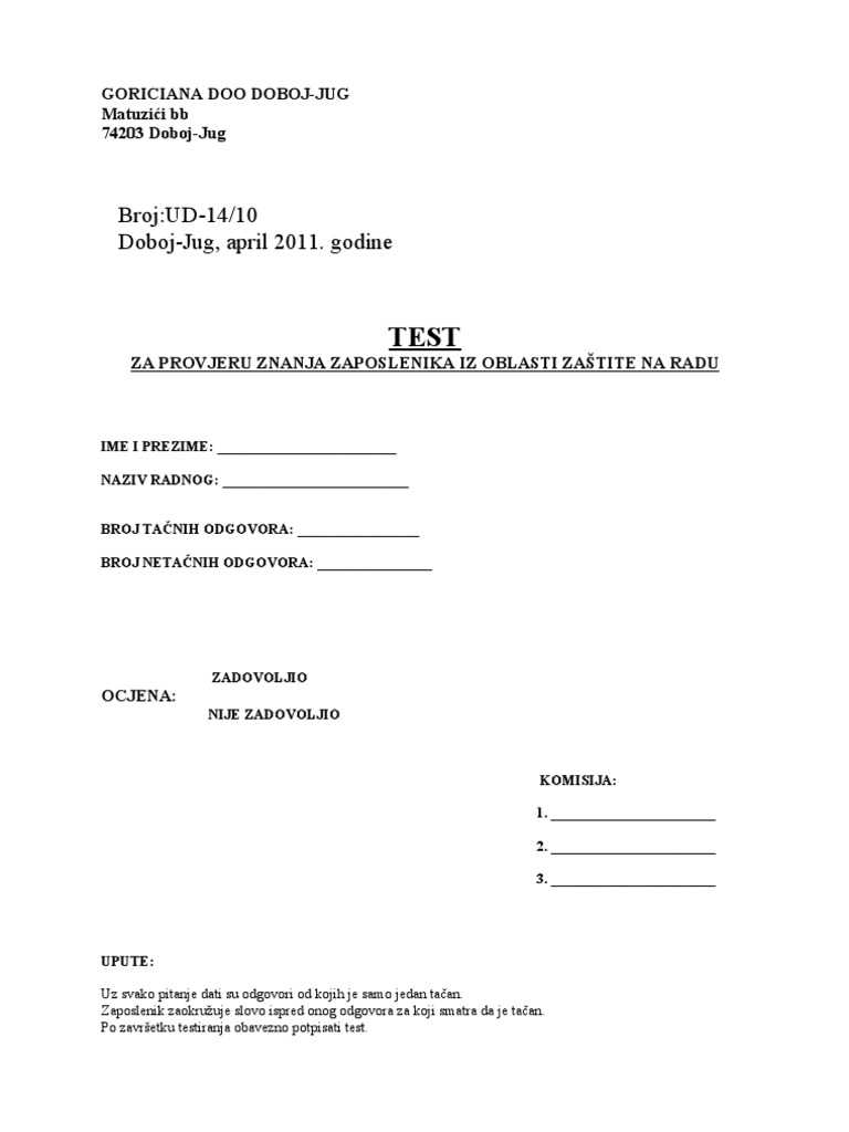 Opšti Test ZNR | PDF