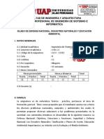 Silabo de Defensa Nacional, Desastres Naturales y Educación Ambiental