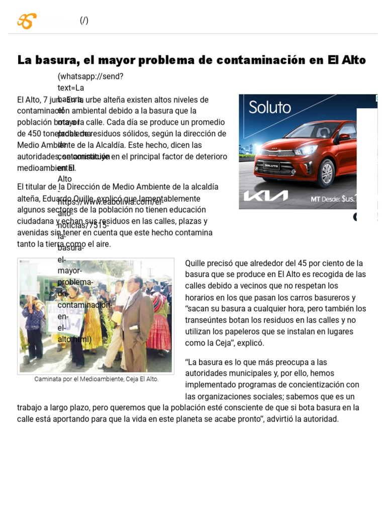 La Basura, El Mayor Problema de Contaminación en El Alto | PDF ...
