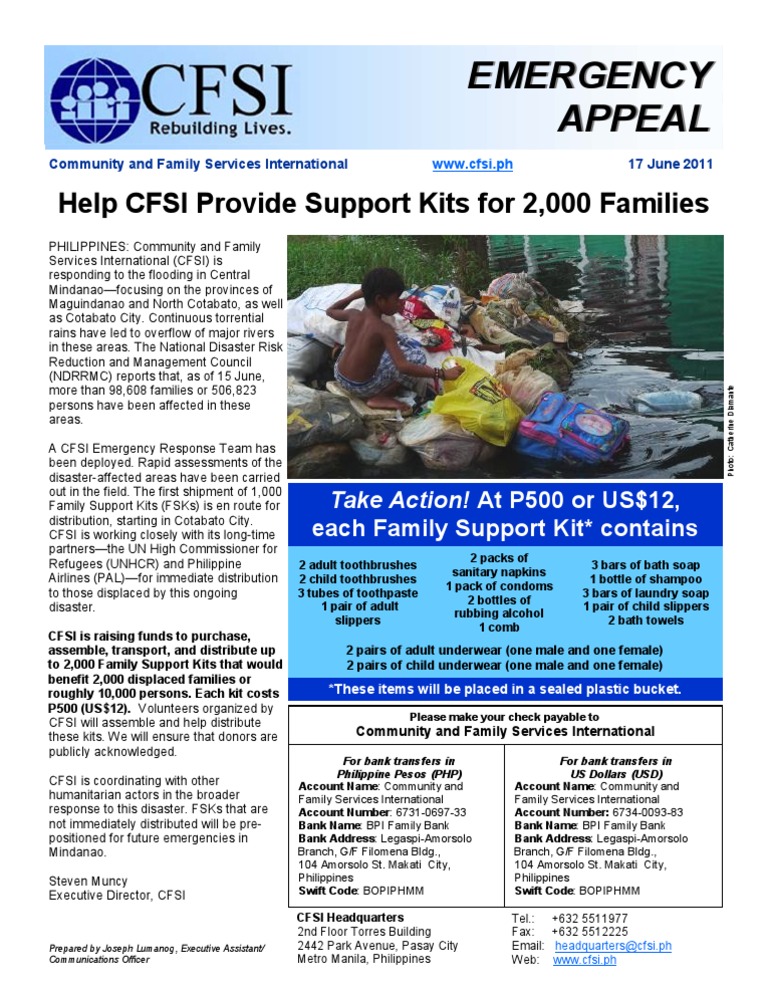 Cfsi Mindanao Emergency Appeal 17jun11 United Nations High