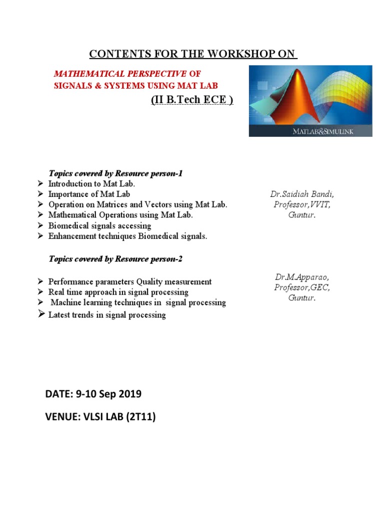 Contents For Workshop On Mat Lab | PDF | Science & Mathematics | Computers