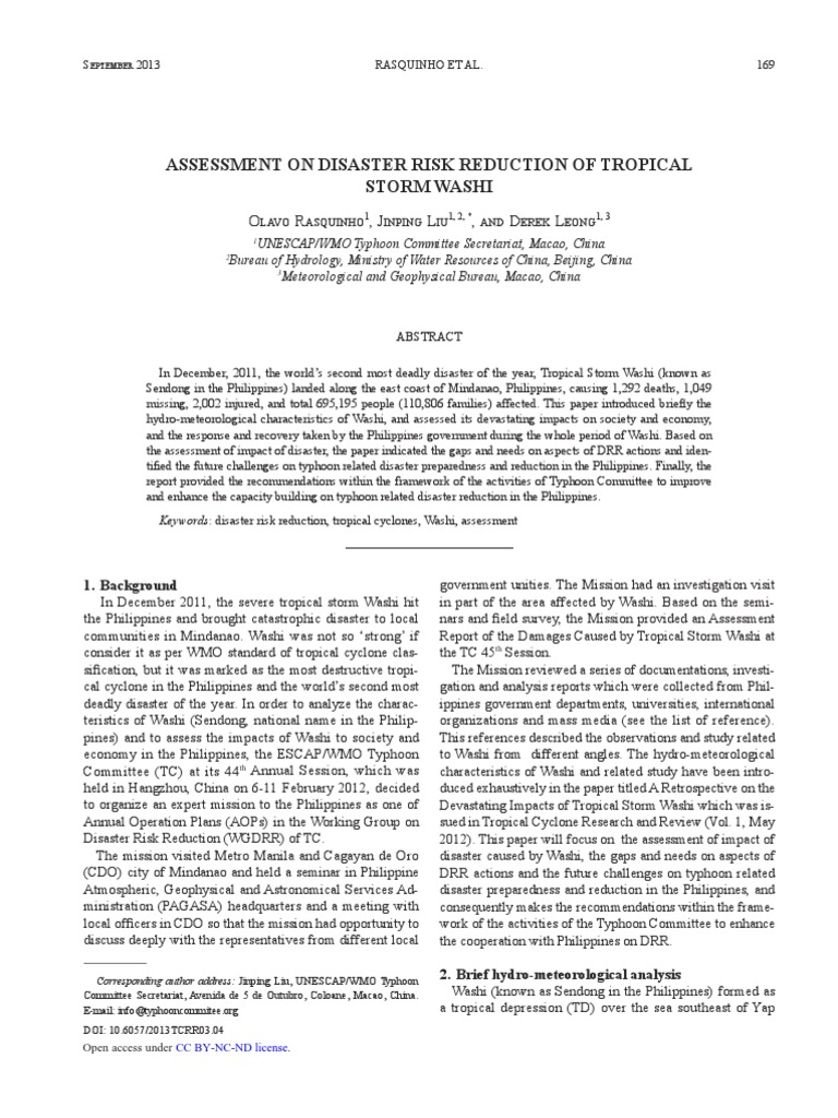 Assessment On Disaster Risk Reduction of Tropical Storm Washi | PDF ...