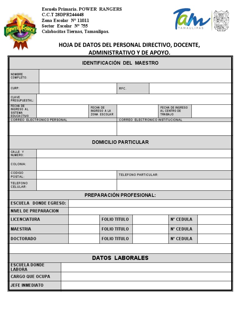 Hoja de Datos para Archivo Escolar Docente | PDF