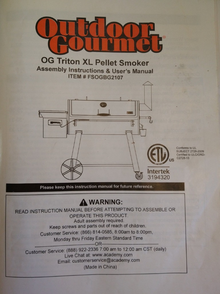 Triton XL Pellet Grill Manual PDF