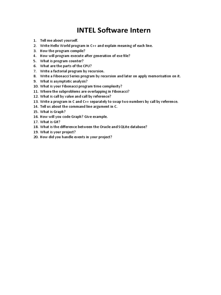 INTEL Software Intern | PDF | Computers