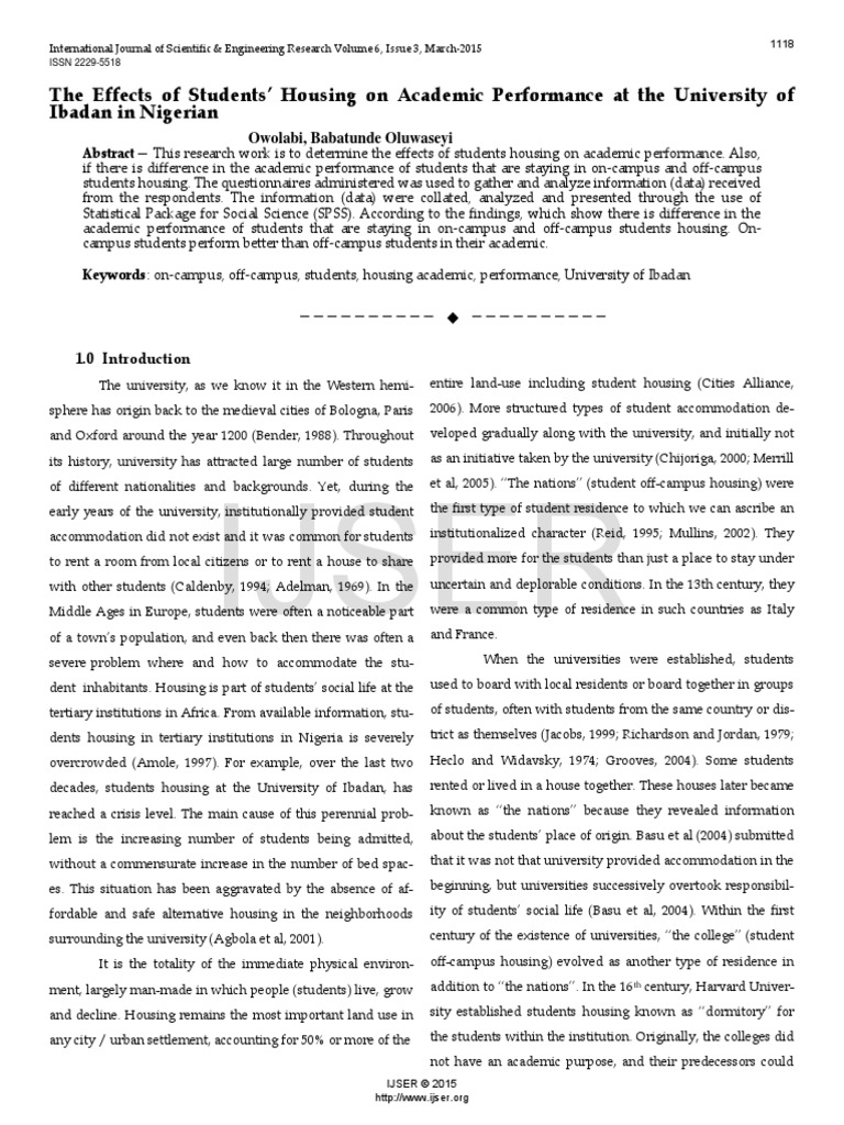 The Effects of Students Housing On Academic Performance at The ...