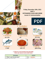 Friday, December 10th, 2021 Unit 5 Vietnamese Food and Drink Lesson 4: Communication