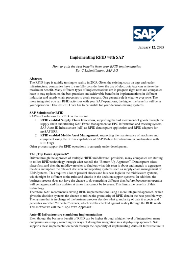 Implementing RFID with SAP Gaining Maximum Benefits through an