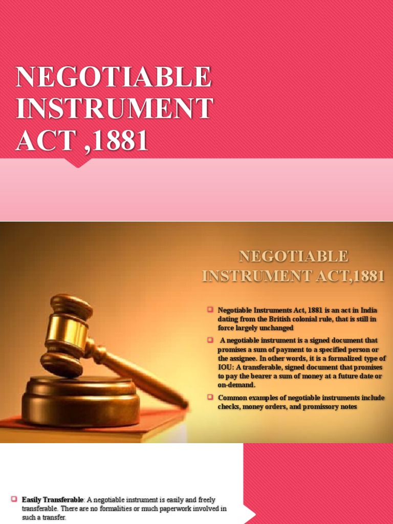 Negotiable Instrument Act ,1881 PDF Negotiable Instrument Civil
