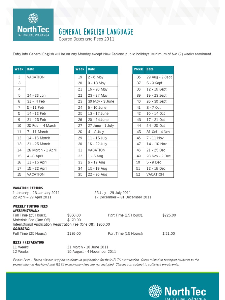 English Course Fees and Dates 2011 | PDF | Language Arts & Discipline