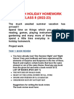 English Holiday Homework Class 8 2022-23