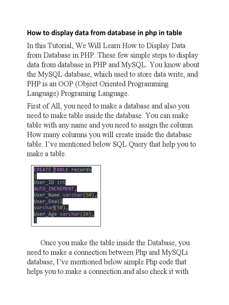 How To Display Data From Database in PHP in Table PDF Databases