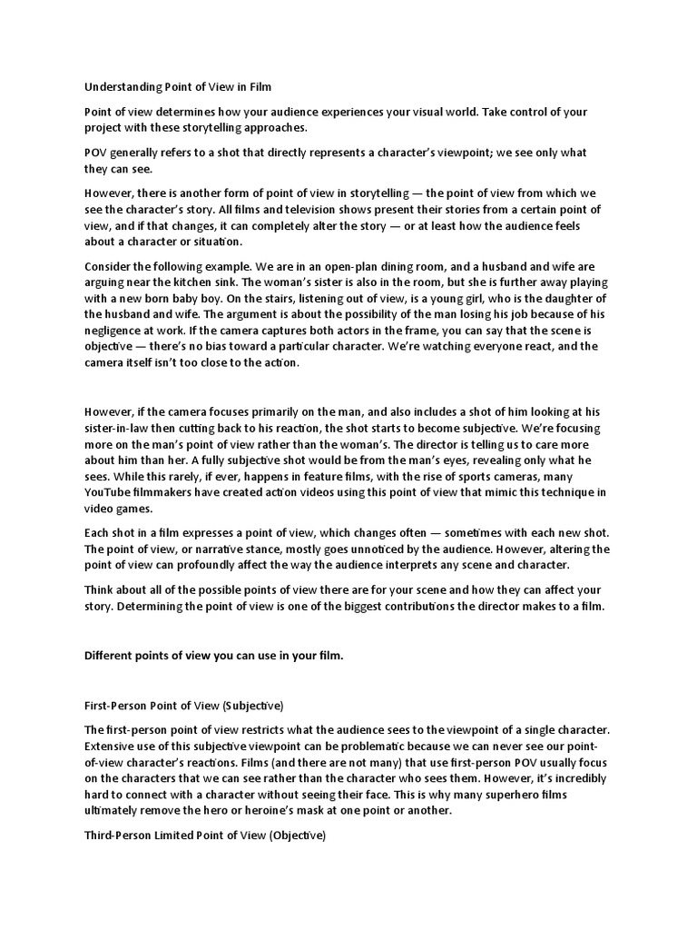 Understanding Point Of View In Film PDF Narration