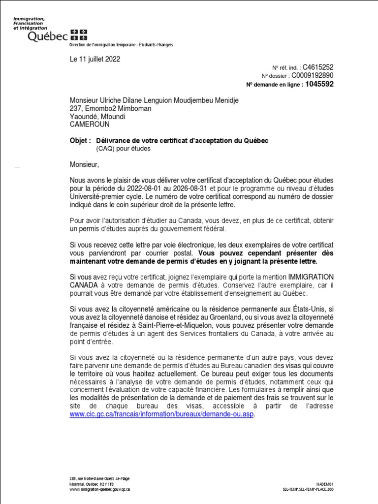 Numéro du permis de travail au Canada | PDF | Canada | Québec