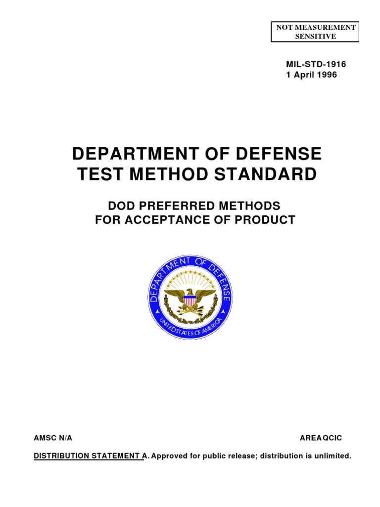 Mil STD 1916 | PDF | Quality Management System | Sampling (Statistics)