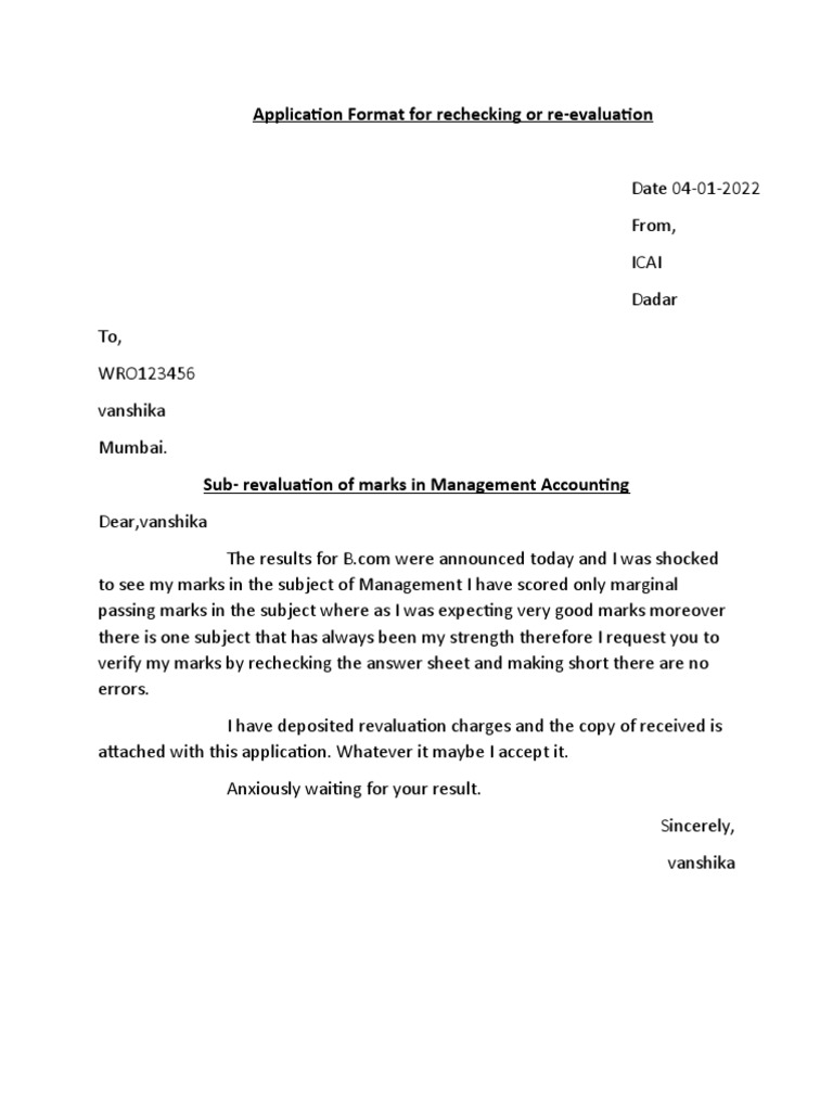 Application Format For Rechecking or Re | PDF | Financial Services ...