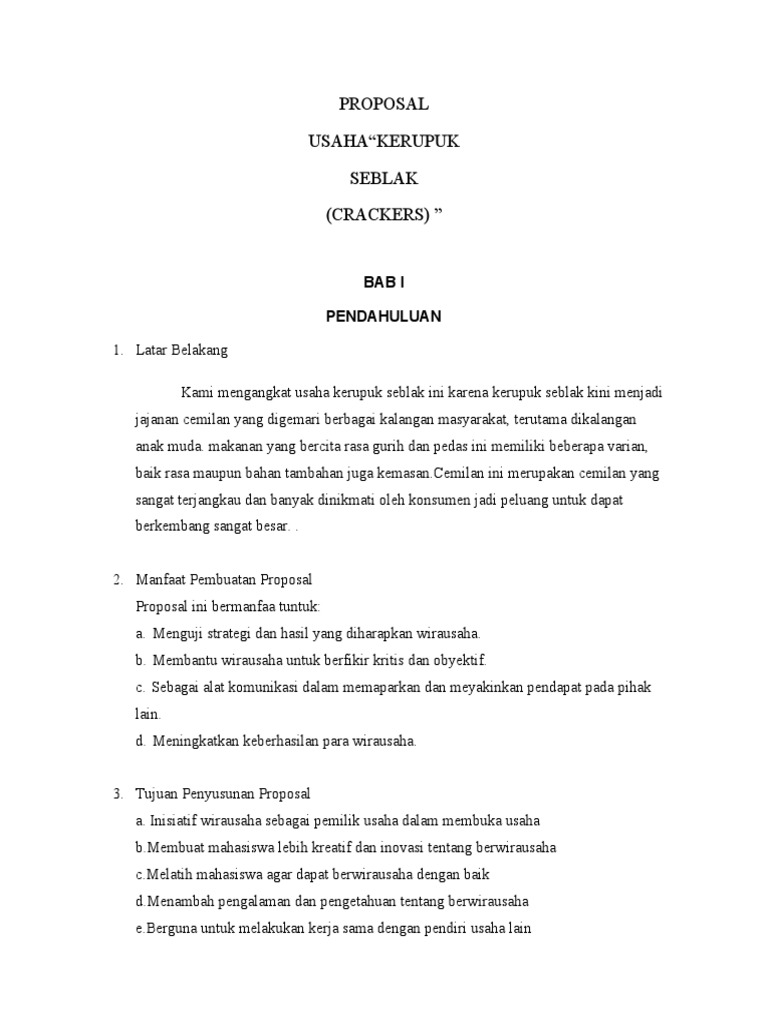 Proposal Usaha Kerupuk Seblak | PDF