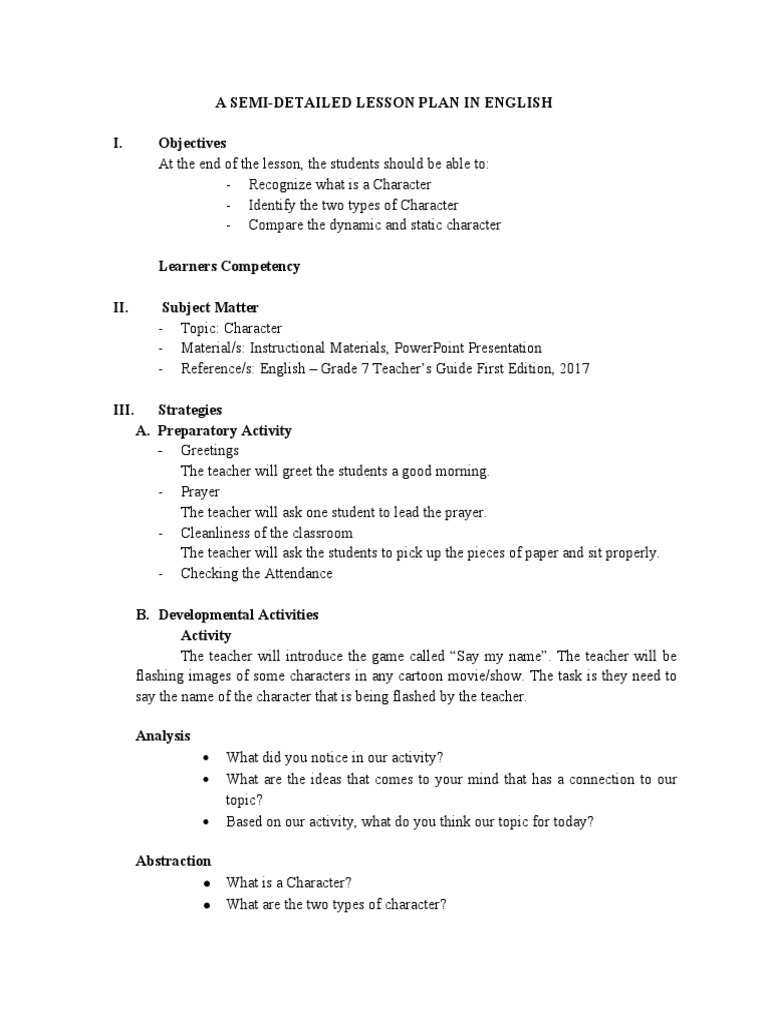 Learn Character Types in English Class | PDF | Lesson Plan | Behavior ...