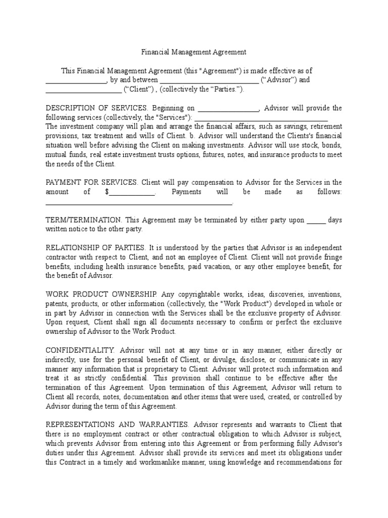 PDF Template Financial Management Services Agreement Template | PDF ...
