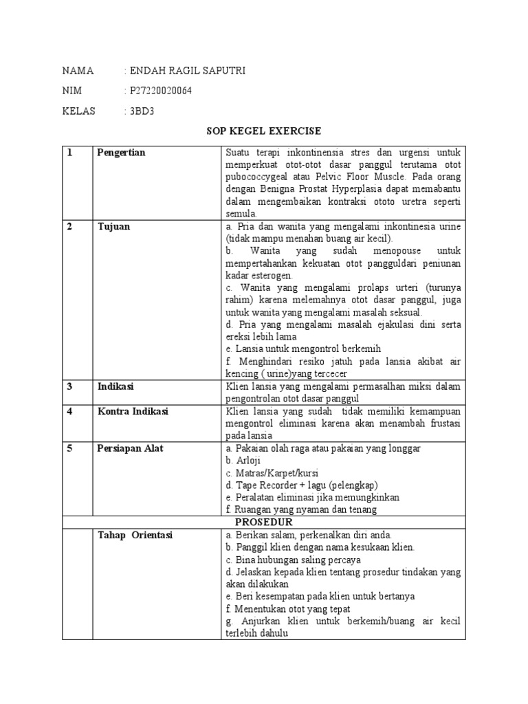 Endah Ragil Saputri - P27220020064 - Sop Kegel Exercise | PDF