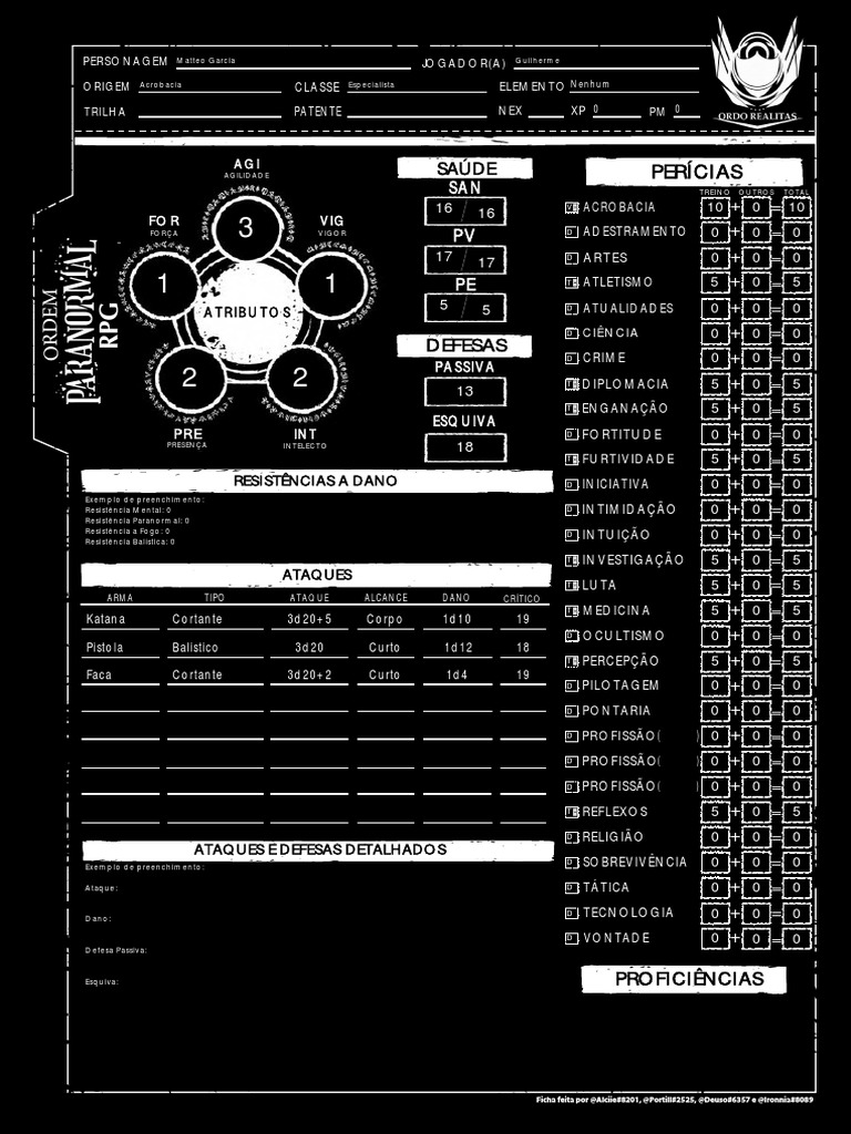 FICHA DO ESPANTALHO (Editada) : r/OrdemParanormalRPG