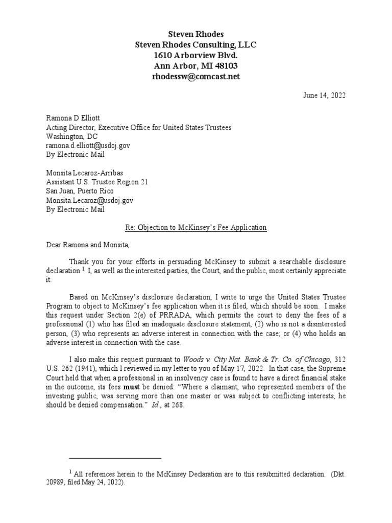 Objection to McKinsey's Fee Application | PDF | Insider Trading | Mc ...