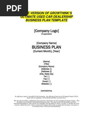 Used Car Dealership Business Plan