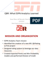 QBR: What ESPN Analytics Learned: Dean Oliver, Jeff Bennett, Peter Keating 3/3/2012 Sloan Sports Analytics Conference