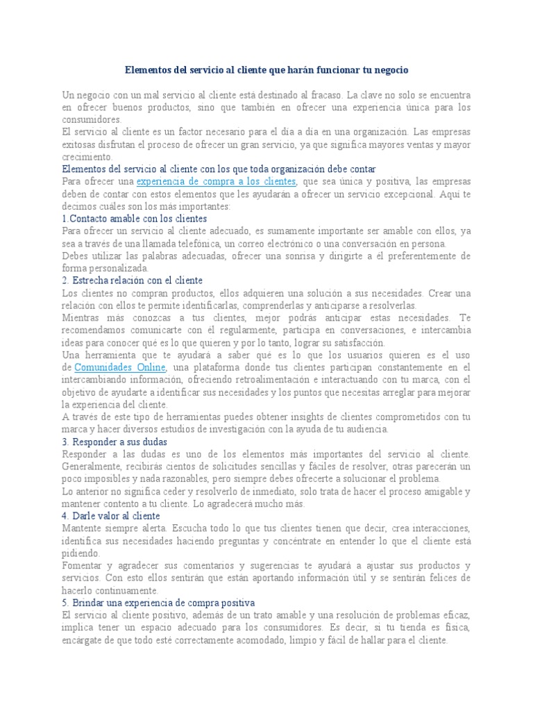 Claves para un Servicio al Cliente Excepcional | PDF | Servicio al ...