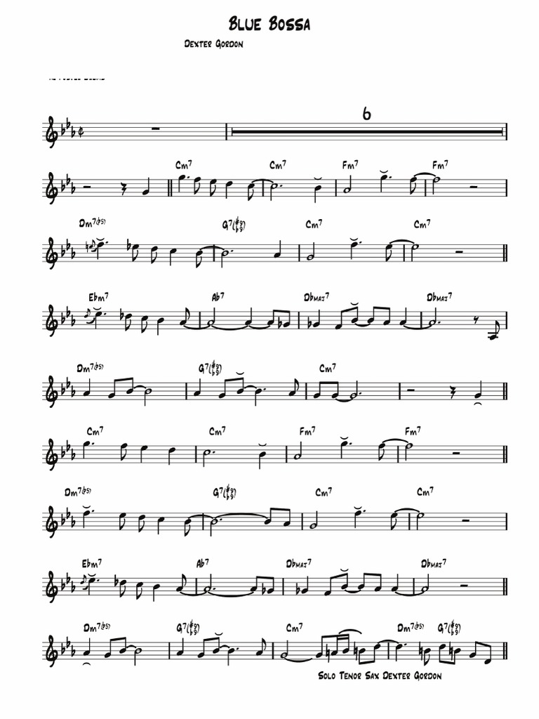 Blue Bossa Concert Solo Tenor Sax Dexter Gordon1 PDF