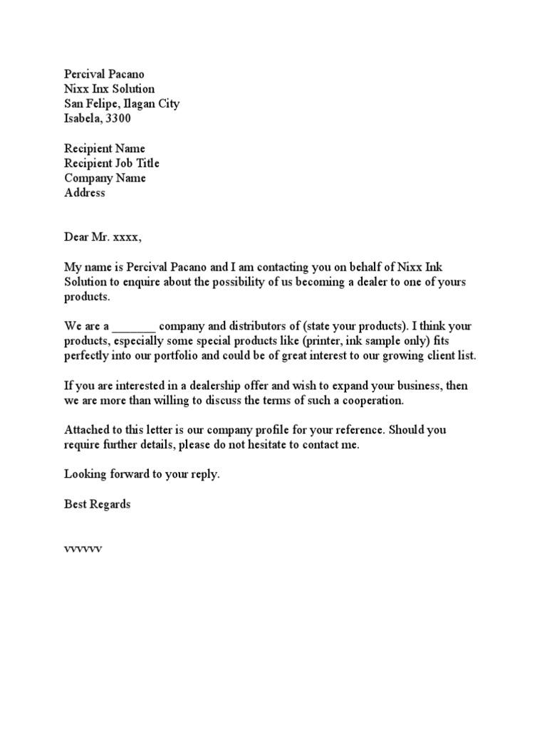 Dealership Application Request Letter | PDF