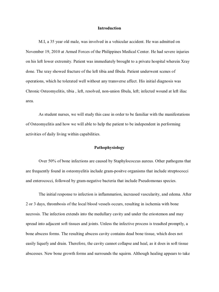 Chronic Osteomyelitis A Case Study on the Nursing Care and Management