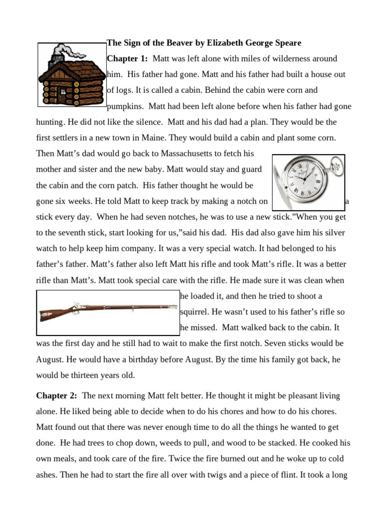 Sign of The Beaver Summary PDF Log Cabin