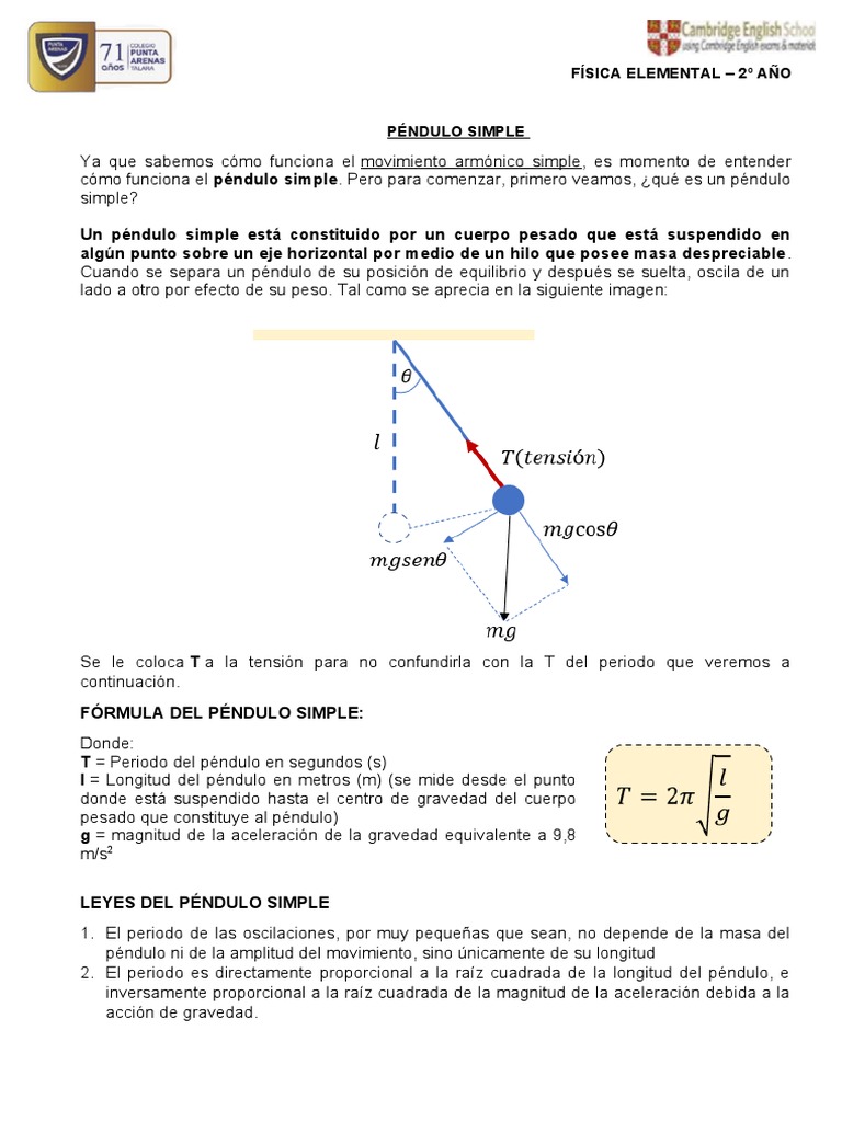 Péndulo Simple: Fórmulas y Ejercicios | PDF | Péndulo | Oscilación