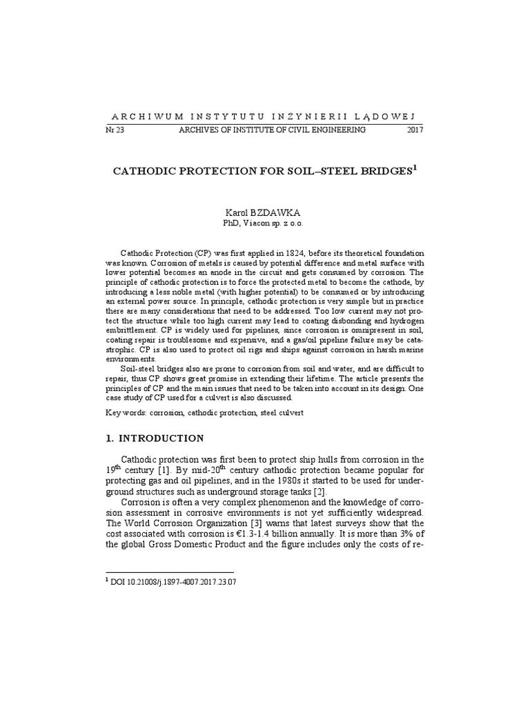 Cathodic Protection For Soil Steel | PDF | Corrosion | Anode