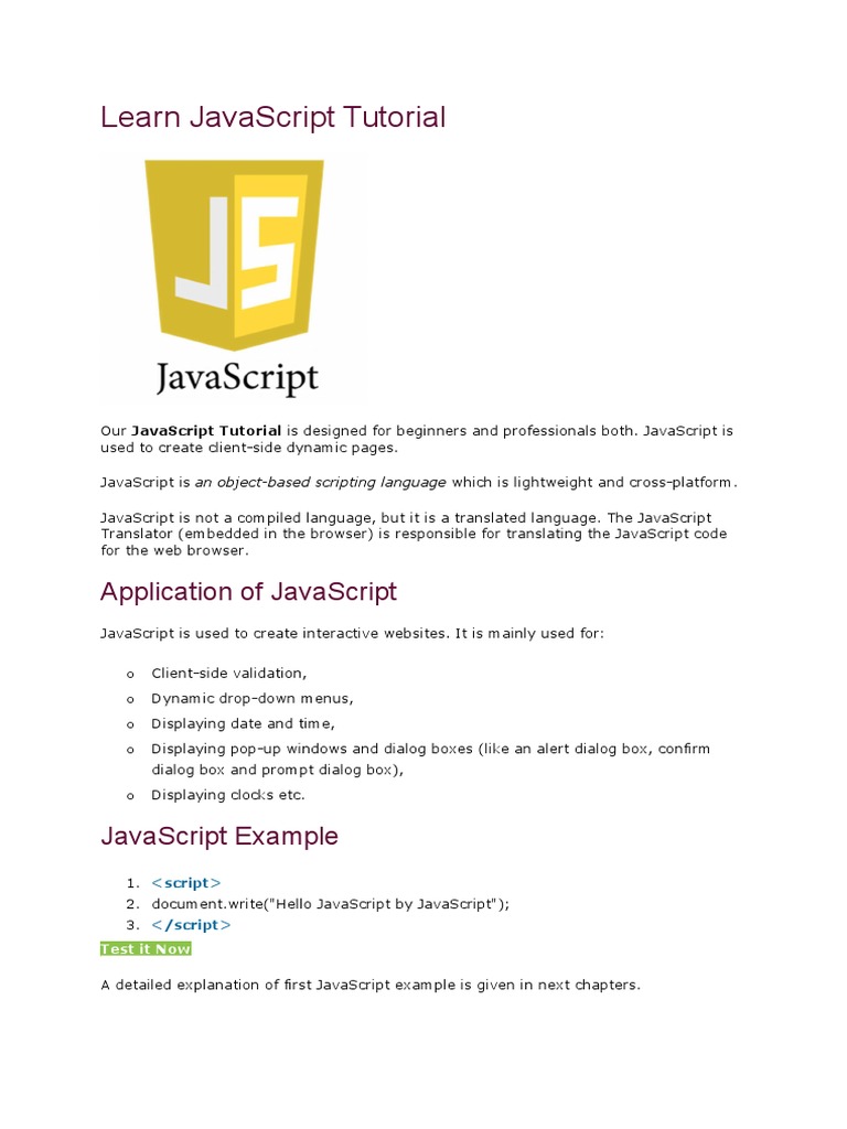 Learn Javascript Tutorial | PDF | Control Flow | Data Type