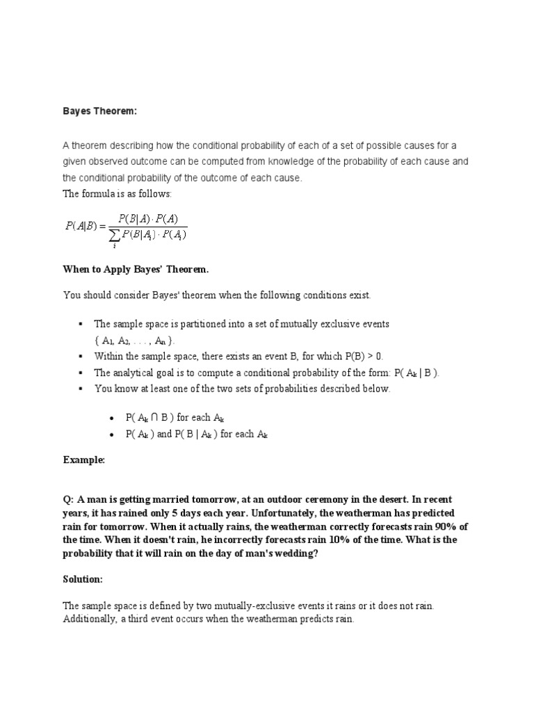 Bayes Theorem | PDF | Weather Forecasting | Probability
