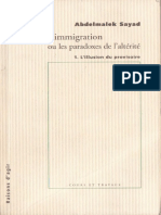 Limmigration Ou Les Paradoxes de Laltérité 1. Lillusion Du Provisoire (Sayad, Abdelmalek)