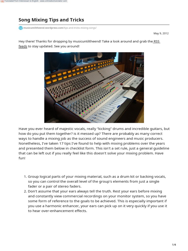 Essential Song Mixing Tips Guide | PDF | Equalization (Audio) | Sound