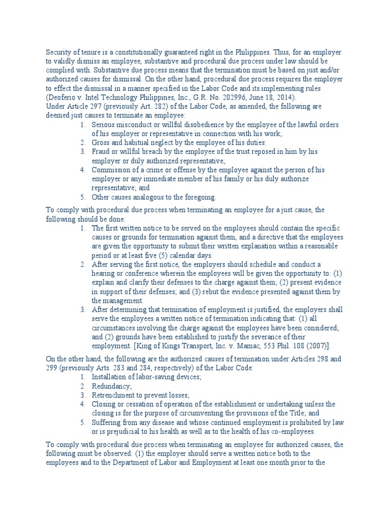 Substantive and procedural due process | PDF | Employment | Labour Law