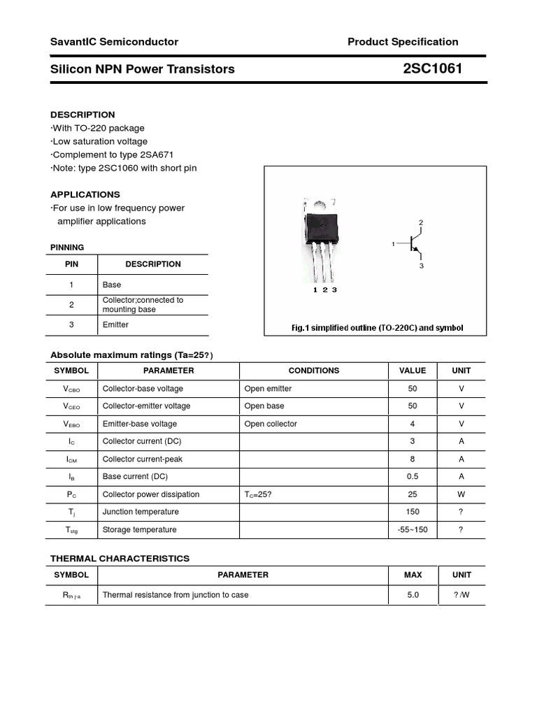 2SC1061 Transistor Specifications | PDF | Bipolar Junction Transistor ...