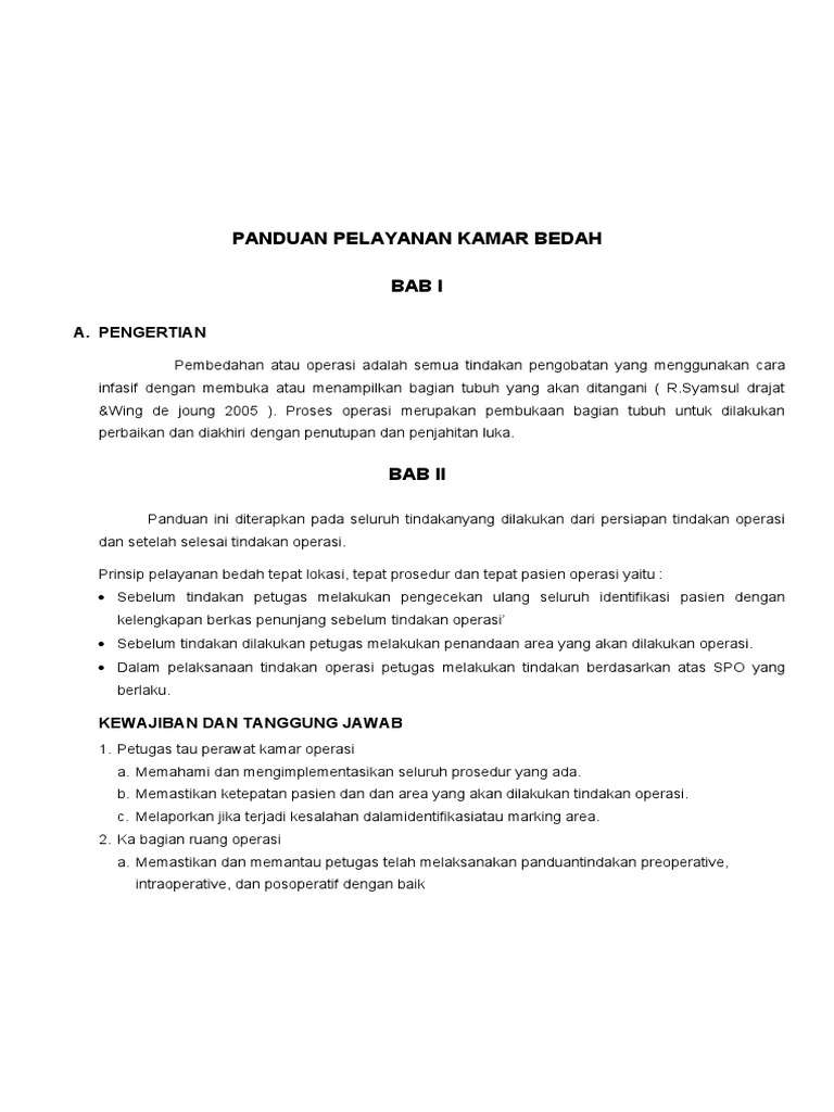 Panduan Pelayanan Kamar Bedah Pdf
