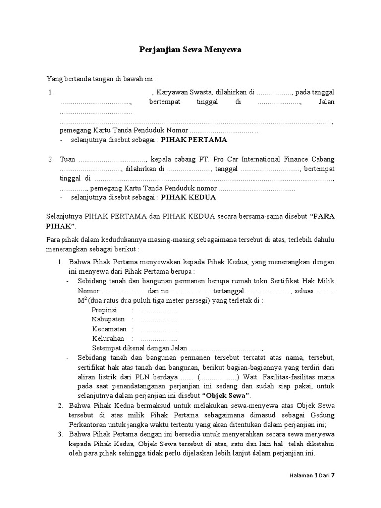 Draft Perjanjian Sewa Menyewa | PDF